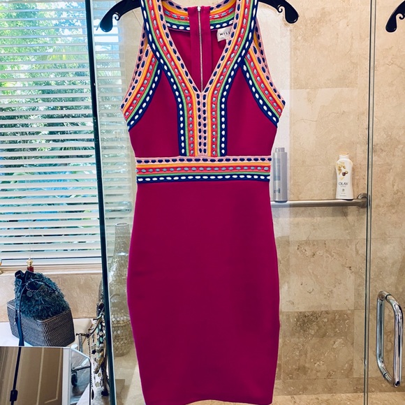 Milly Fuschia Woven Trim Sleeveless Sheath Dress - Picture 2 of 7